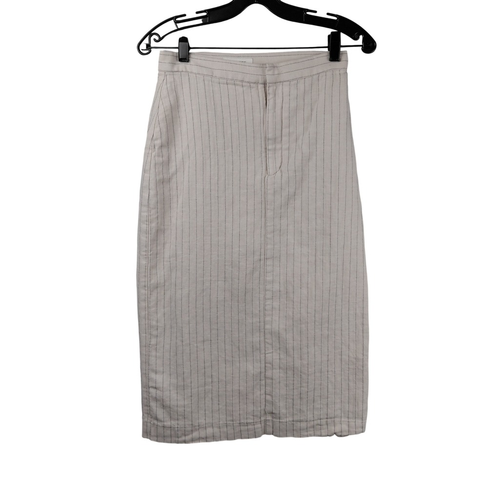 Banana Republic Womens‎ Pinstripe Pencil Skirt Cotton Linen Blend Beige Size 4